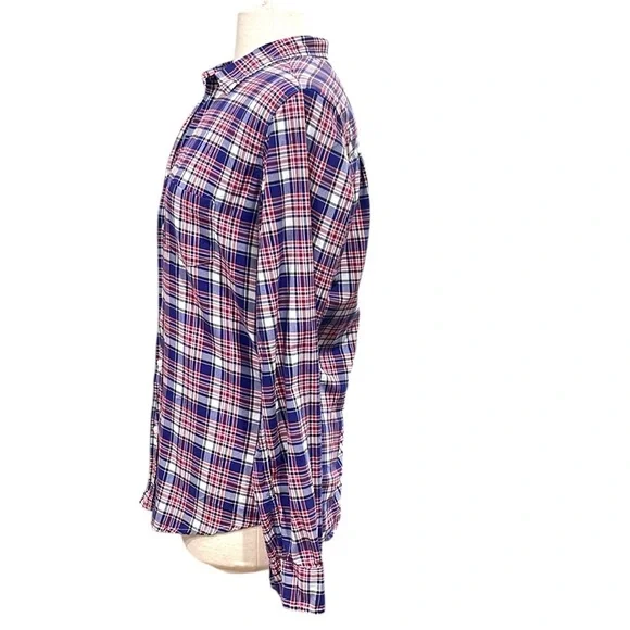 Frank & Eileen Barry Plaid Button Front Shirt SZ L Red White Blue - Picture 2 of 6
